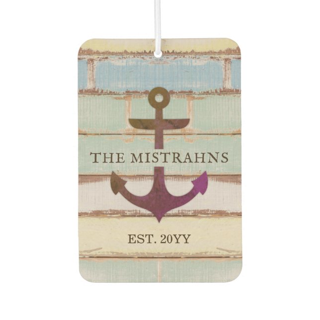 Nautical Anchor Rustic Wood Boat Name Car Air Freshener (Front)