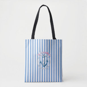 Nautical Anchor, "Sail Away", Blue Stripes, Cool Tote Bag