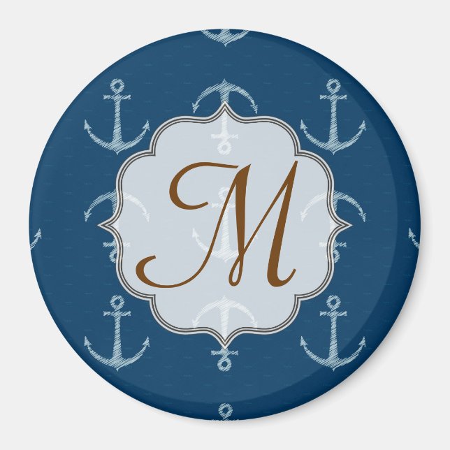 Nautical Anchor Sail Saili Monogram Initial Magnet (Front)