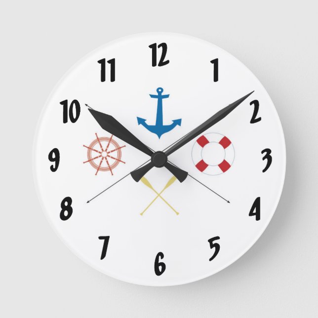 Nautical Anchor Sail Sailing Boat Ore Wall Clock (Front)