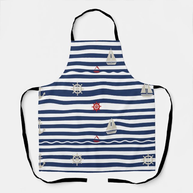 Nautical Anchor Sailboat Stripe Pattern Apron (Front)