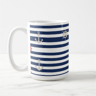 Nautical Anchor Sailboat Stripe Pattern Coffee Mug