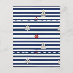 Nautical Anchor Sailboat Stripe Pattern Postcard
