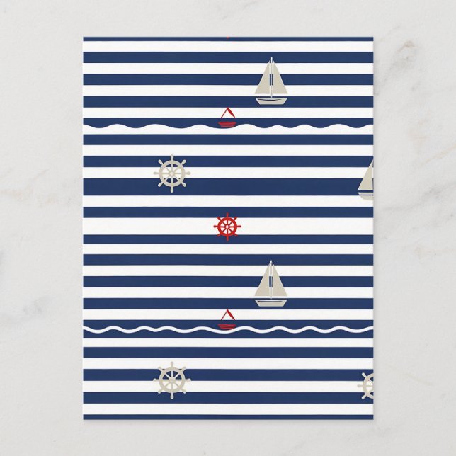 Nautical Anchor Sailboat Stripe Pattern Postcard (Front)