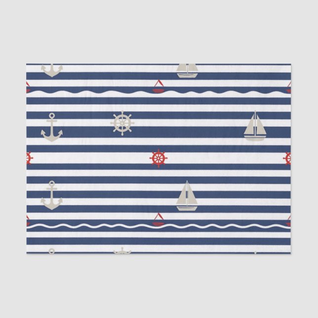 Nautical Anchor Sailboat Stripe Pattern Tissue Paper (Front)
