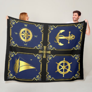 Nautical anchor/sailboat wheel/compass/Cletic X Fleece Blanket