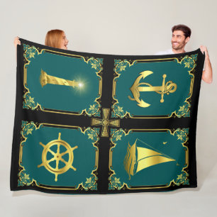 Nautical anchor/sailboat wheel/lighthouse/cletic X Fleece Blanket