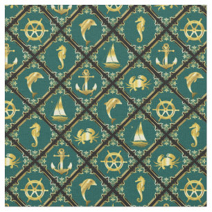 Nautical anchor/sailboat/wheel/lighthouse/dolphin fabric