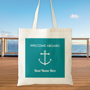 Nautical Anchor Sailing Turquoise Welcome Aboard Tote Bag