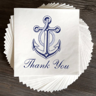 Nautical Anchor Sailor Navy Blue Wedding Thank You Napkin