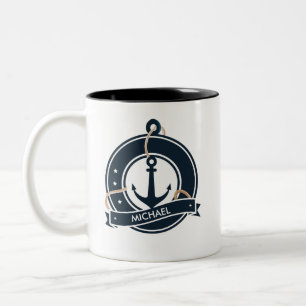 Nautical Anchor Sailor Sailing Personalised Two-Tone Coffee Mug