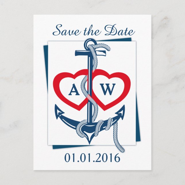 Nautical anchor Save The Date postcards Customised (Front)