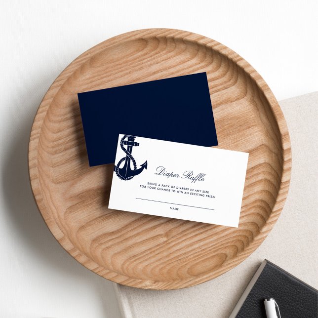 Nautical Anchor Script Baby Shower Diaper Raffle Enclosure Card (Nautical Anchor Script Navy Blue Baby Shower Diaper Raffle Enclosure Card)
