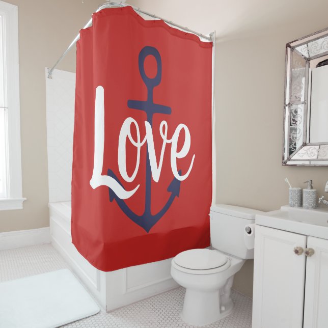 nautical ANCHOR + script LOVE | Shower Curtain (In Situ)