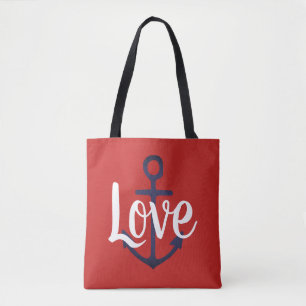 nautical ANCHOR + script LOVE Tote Bag