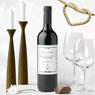 Nautical Anchor Sea Foam & White Event Wedding Wine Label