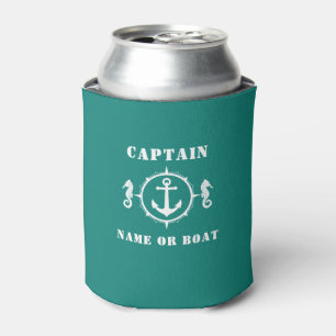 Nautical Anchor Seahorse Captain Boat Name Teal Can Cooler