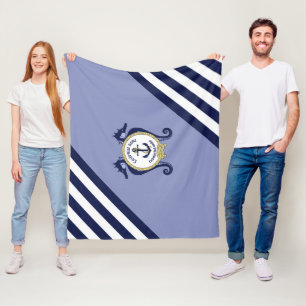 Nautical anchor/seahorse/gold/customise name thro fleece blanket