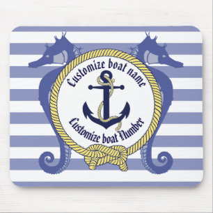 Nautical Anchor/Seahorse/knot/Customise name, # Mouse Pad