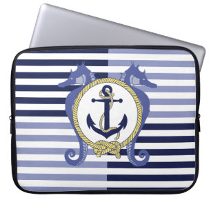 Nautical anchor/Seahorse/ knot/stripes Laptop Sleeve