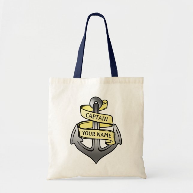 Nautical Anchor Ship Captain with Your Name Custom Tote Bag (Front)