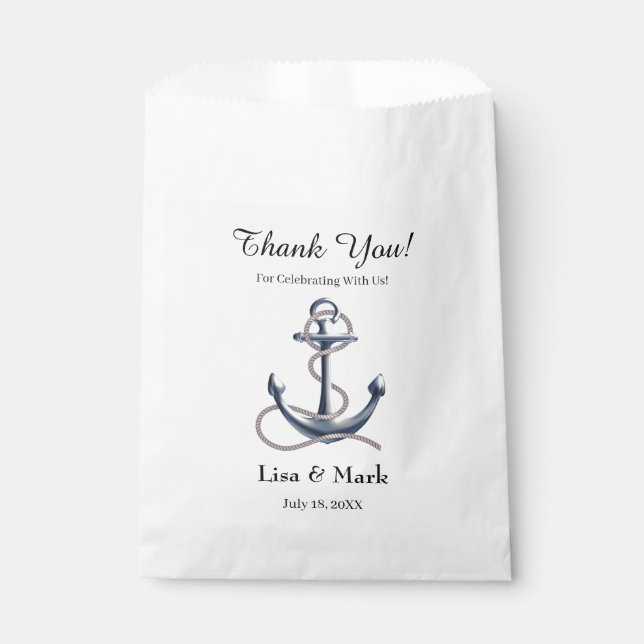 Nautical Anchor Silver Black Stripes Wedding Favour Bag (Front)
