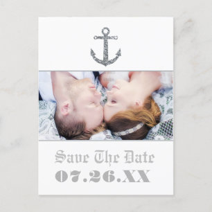 Nautical Anchor Silver Glitter Glam Photo Postcard