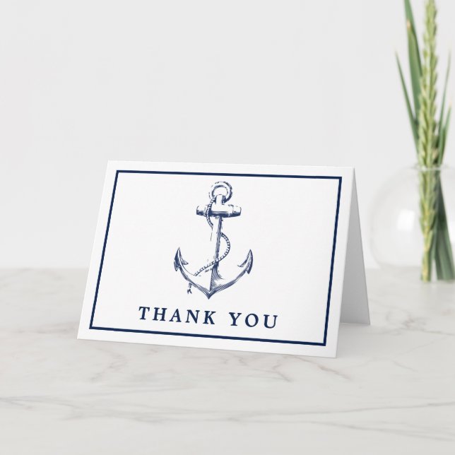 Nautical Anchor Simple Photo White Thank You Card (Front)