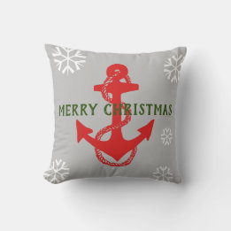 nautical ANCHOR + SNOWFLAKES w/ MERRY CHRISTMAS | Cushion
