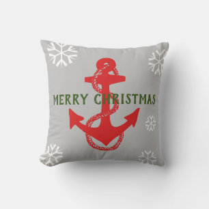 nautical ANCHOR + SNOWFLAKES w/ MERRY CHRISTMAS   Cushion