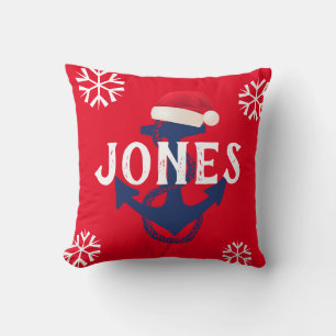 nautical ANCHOR + SNOWFLAKES with SANTA HAT Cushion