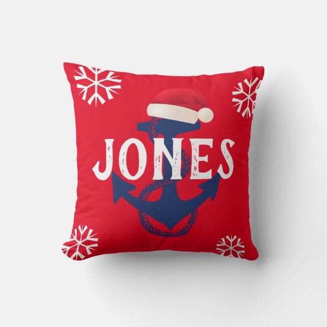 nautical ANCHOR + SNOWFLAKES with SANTA HAT | Cushion (Front)