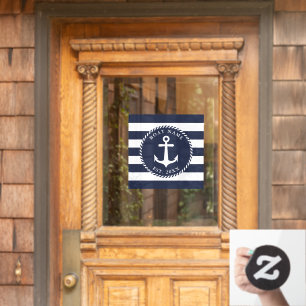 Nautical Anchor Square Navy Blue & White Boat Name