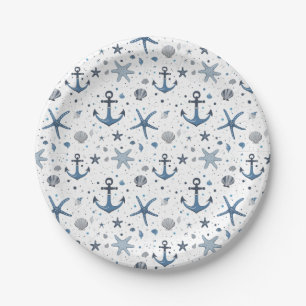 Nautical Anchor Starfish Beach Theme Paper Plates