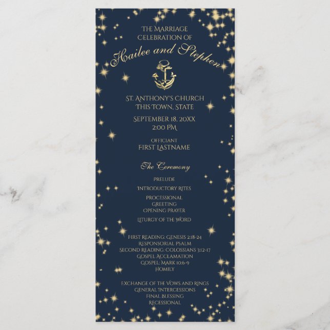 Nautical Anchor Starry Sky Navy Blue and Gold Program (Front)