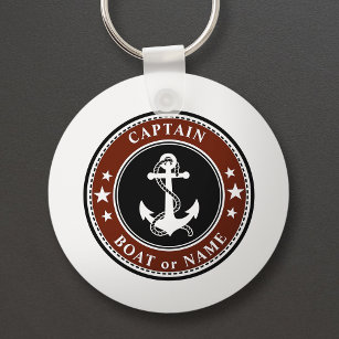 Nautical Anchor Stars & Rope Captain Name or Boat Key Ring