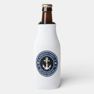 Nautical Anchor Stars Your Family Beach House Navy Bottle Cooler
