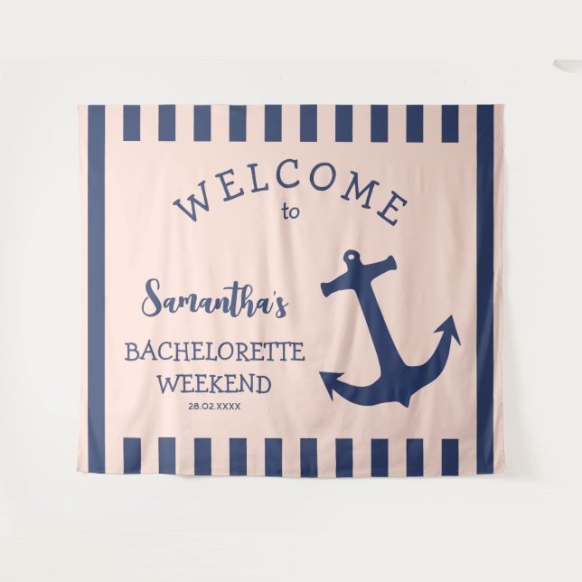 Nautical Anchor Stripe Bachelorette Party Backdrop Tapestry (Front (Horizontal))