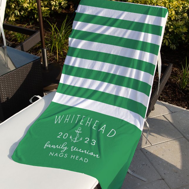 Nautical Anchor Stripe Green Monogram Beach Towel (Creator Uploaded)