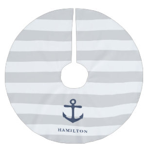 Nautical Anchor & Stripe Personalised Brushed Polyester Tree Skirt