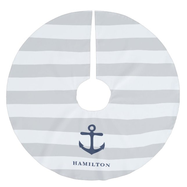 Nautical Anchor & Stripe Personalised Brushed Polyester Tree Skirt (Front)