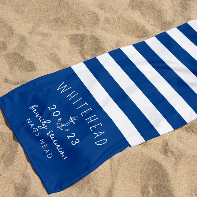 Nautical Anchor Stripe Royal Blue Monogram Beach Towel (Creator Uploaded)