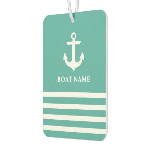 Nautical Anchor Striped Boat Name Teal Car Air Freshener