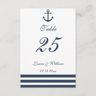 Nautical Anchor & Striped Wedding Table Number