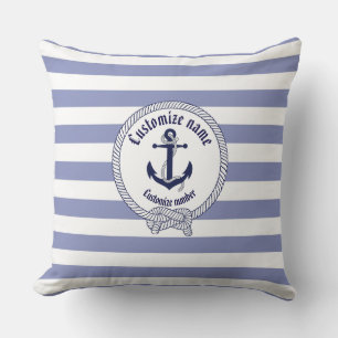 Nautical anchor/stripes/customise name & # cushion