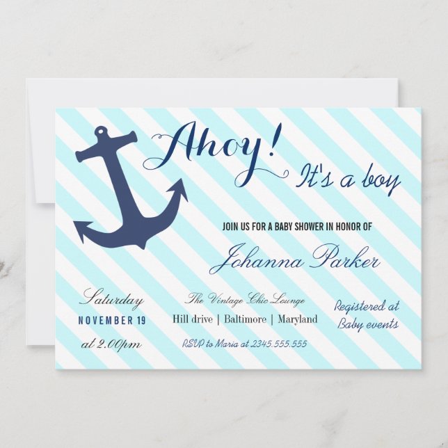Nautical Anchor Stripes Its A Boy Baby Shower Invitation (Front)