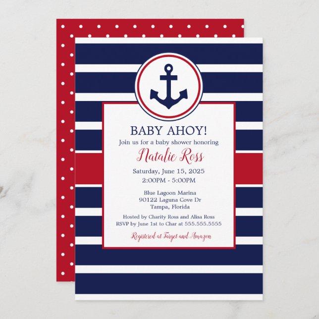 Nautical Anchor Summer Ahoy! Boy Baby Shower Invitation (Front/Back)