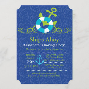 Nautical Anchor Swirls Baby Boy Shower Invitation