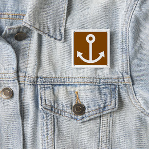 Nautical Anchor Symbol Brown Marina Sign 15 Cm Square Badge