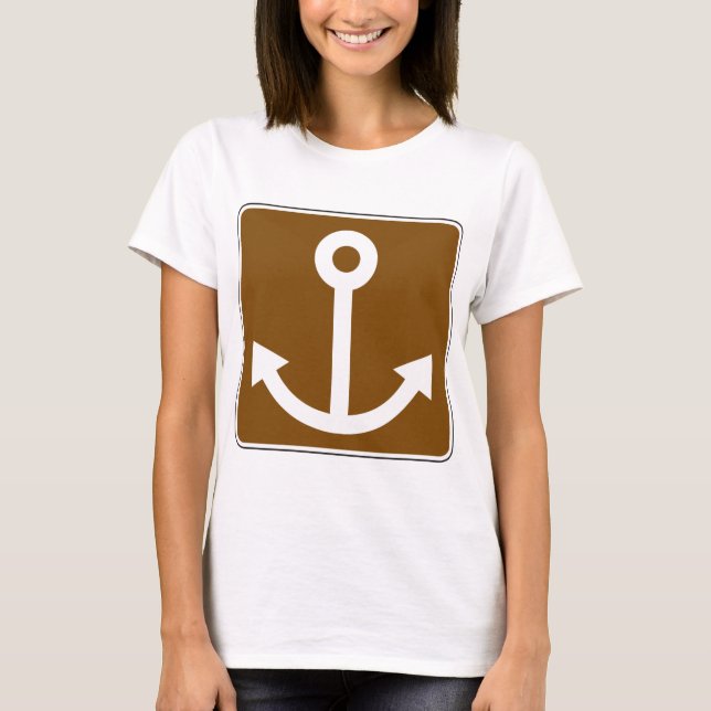 Nautical Anchor Symbol Brown Marina Sign T-Shirt (Front)